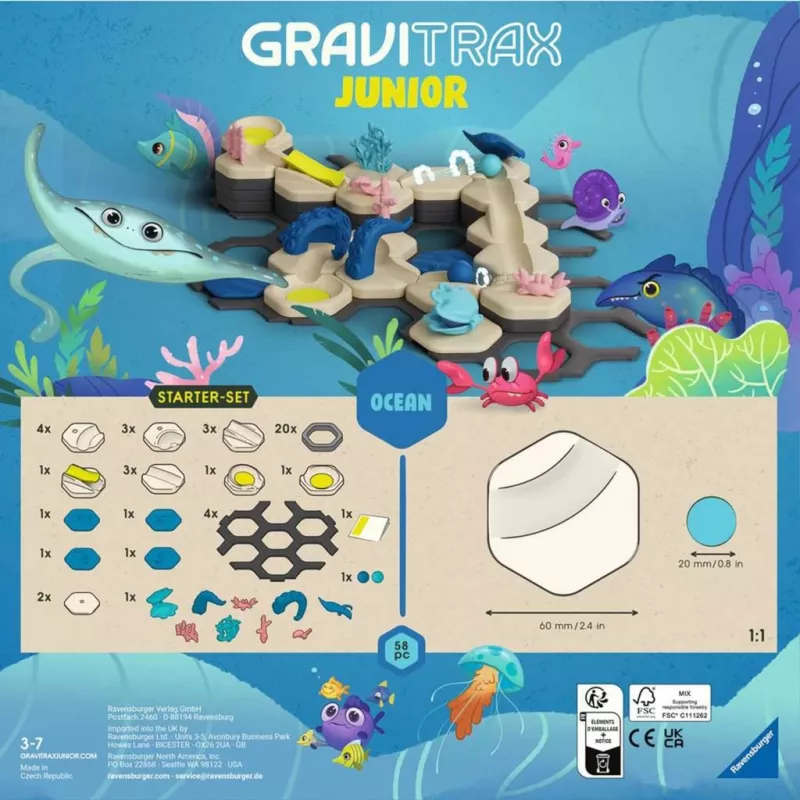 Štartovacia sada guľôčkovej dráhy Ravensburger GraviTrax Junior S Ocean – modulárny koľajový systém pre deti