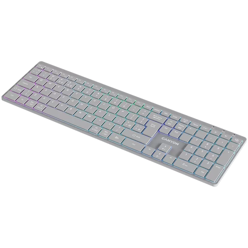 CANYON klávesnica HKB-W11 UK/US RGB Dual Mode Wireless sivá
