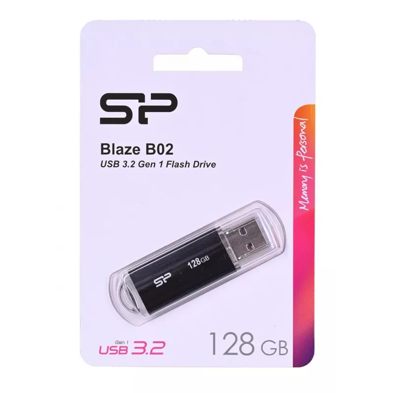USB kľúč Silicon Power 128 GB USB Type-A 3.2 Gen 1 Blaze B02, plastové viečko, krúžok na kľúče, čierny