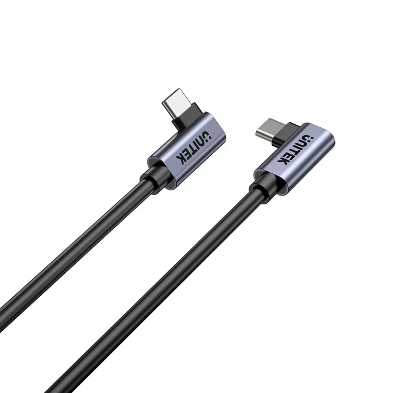 USB-C kábel Unitek C14147ABK01-1M, 1 m, 90° zahnuté konektory, USB PD 3.0 100W, dáta 480 Mbit/s, čierny