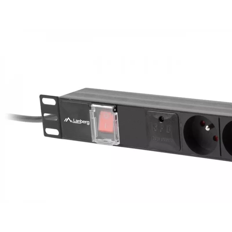 Rozvodná jednotka LANBERG PDU-06E-0200-BK — 6x výstupy typu E, 16 A, kábel 2 m, 1U rack, 220–250 V