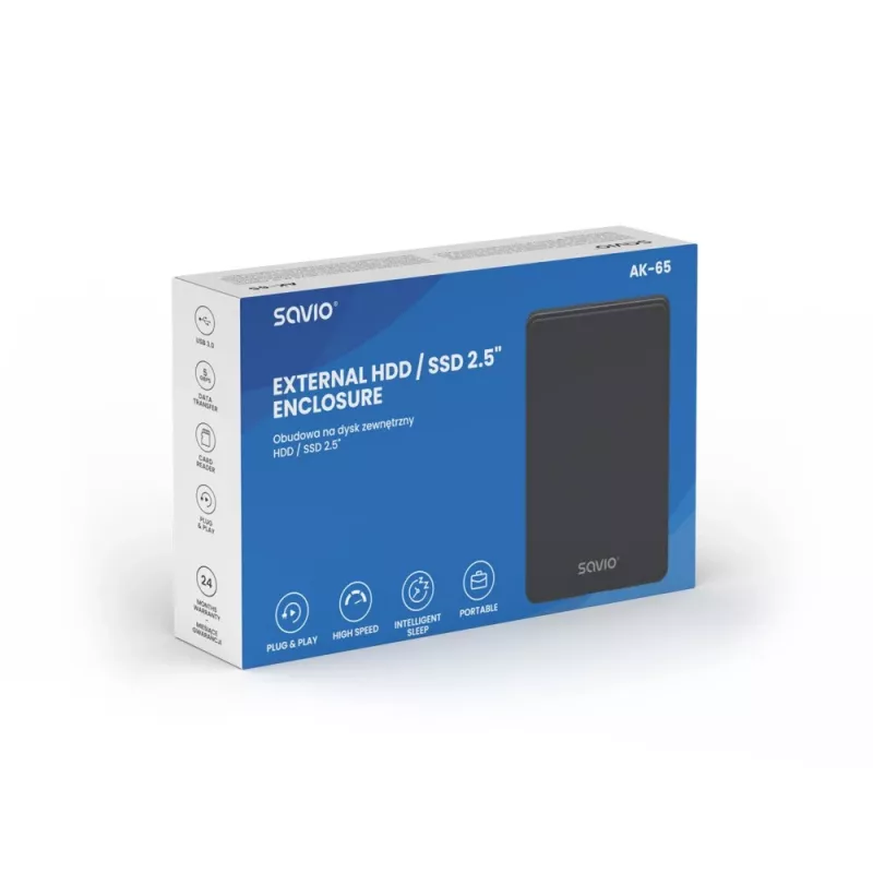 Puzdro na pevný disk/SSD SAVIO AK-65 čierne 2,5 inch SATA USB 3.0 5 Gbit/s Micro-USB