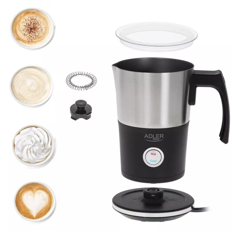 Automatický šľahač mlieka Adler AD 4497 – nerez, 600W, 120 ml peny / 300 ml ohrev, teplé & studené