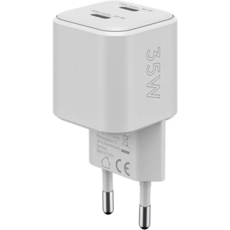 USB-C dvojrýchla nabíjačka Nano, PD, GaN, 35 wattov (biela, 2x USB-C, Power Delivery 3.0)
