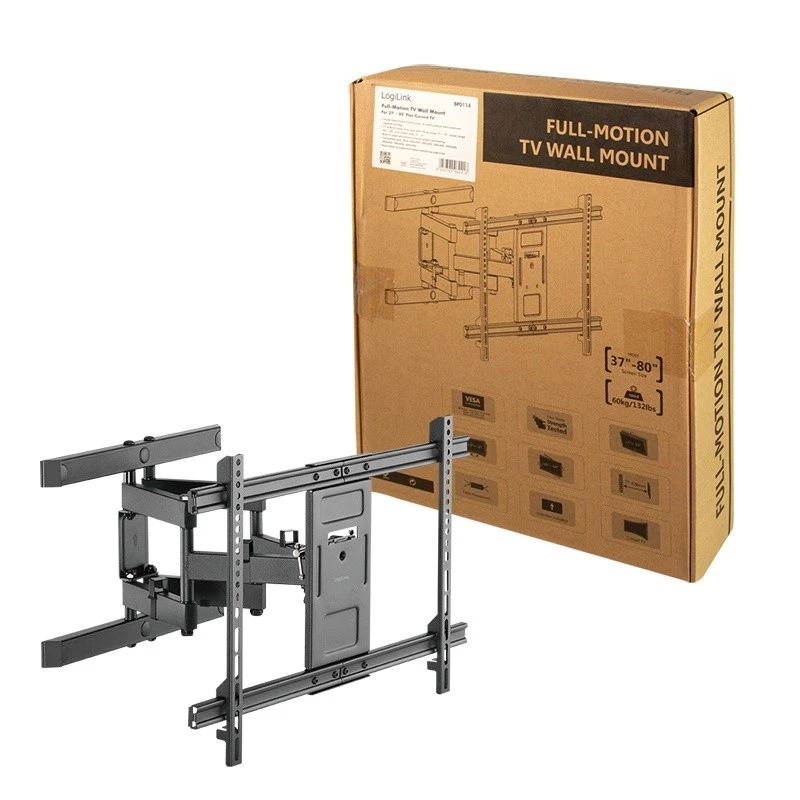 LogiLink BP0114 nástenný držiak TV plne polohovateľný (naklápací/otočný), 37–80 palcov (94–203 cm), VESA do 600x400, čierny