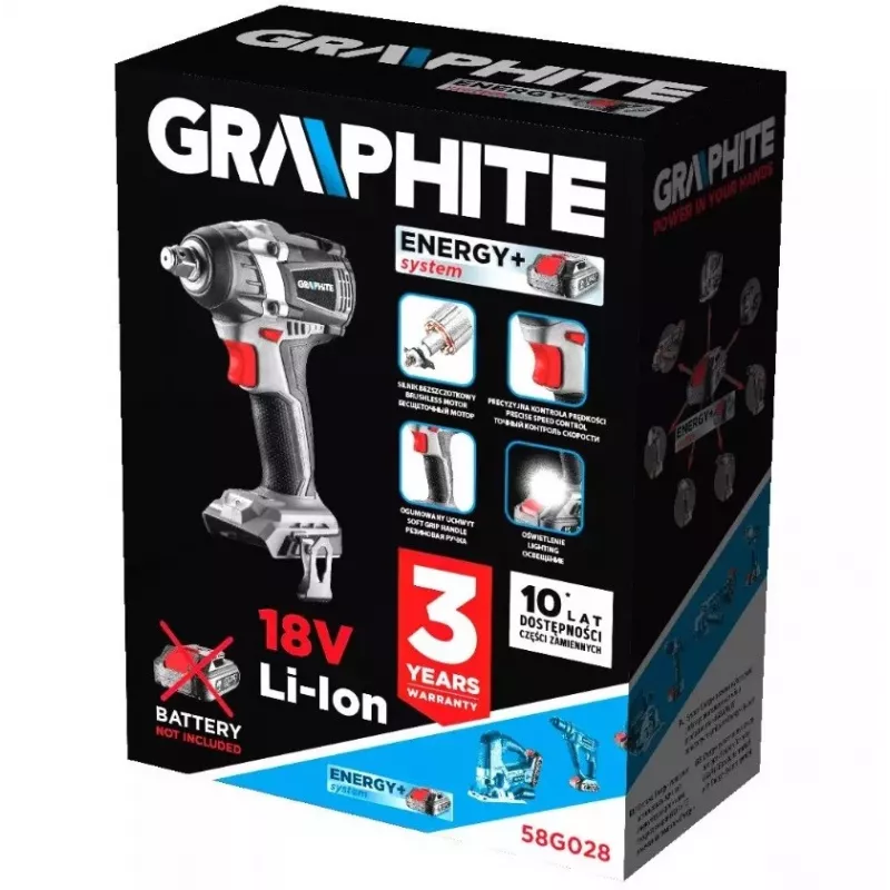 Graphite Energy+ 18V bezuhlíkový rázový uťahovák. Li-Ion. bez batérie