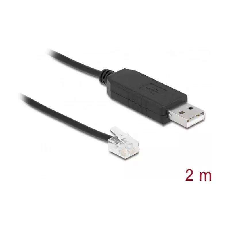 Adaptérový kábel DeLOCK USB Type-A na sériový RS-232 RJ12 ESD ochrana 2 m čierny