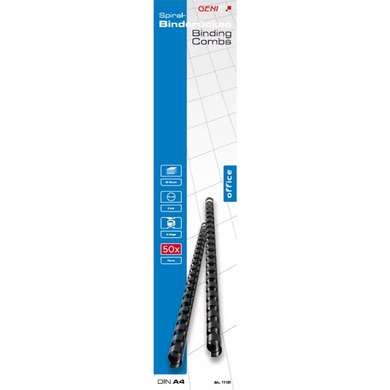Genie 11181 - chrbát väzby - čierna - 25 listov - plast - 6 mm - 60 mm