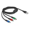 DeLOCK 90156 USB nabíjací kábel 3v1, Type-A na Lightning / Micro USB / USB Type-C, 2 m, viacfarebný