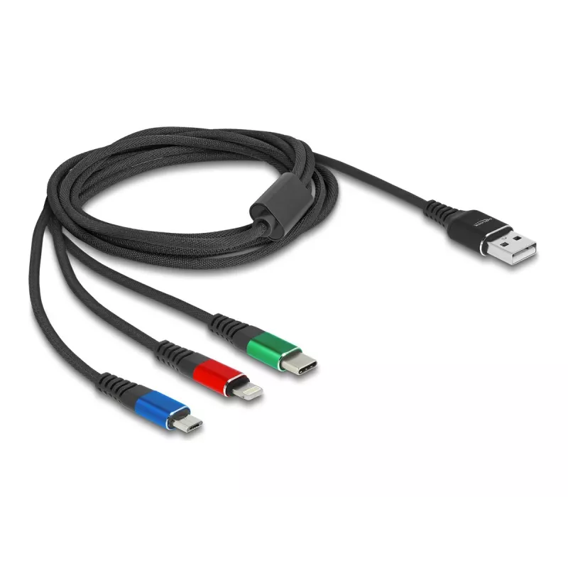 DeLOCK 90156 USB nabíjací kábel 3v1, Type-A na Lightning / Micro USB / USB Type-C, 2 m, viacfarebný