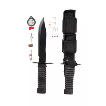 Pevný survival nôž Mil-Tec Special Forces 15368000 – nerezová oceľ, plný trň, celková dĺžka 310 mm, čepeľ 185 mm, čierny