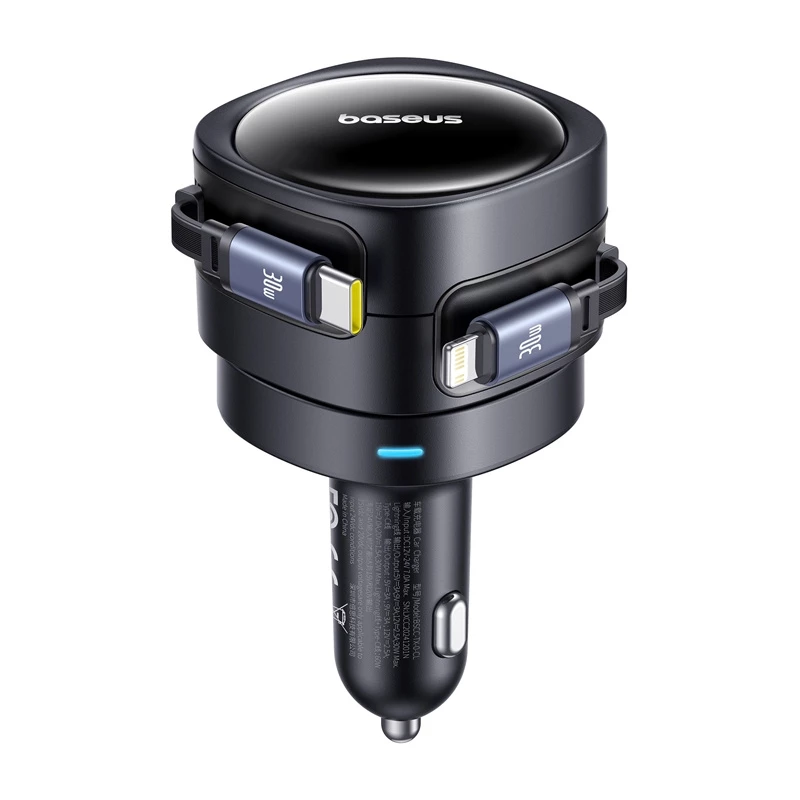 Auto nabíjačka Baseus Enjoyment Max 60W s USB-C a Lightning káblami, dvojportové rýchlonabíjanie
