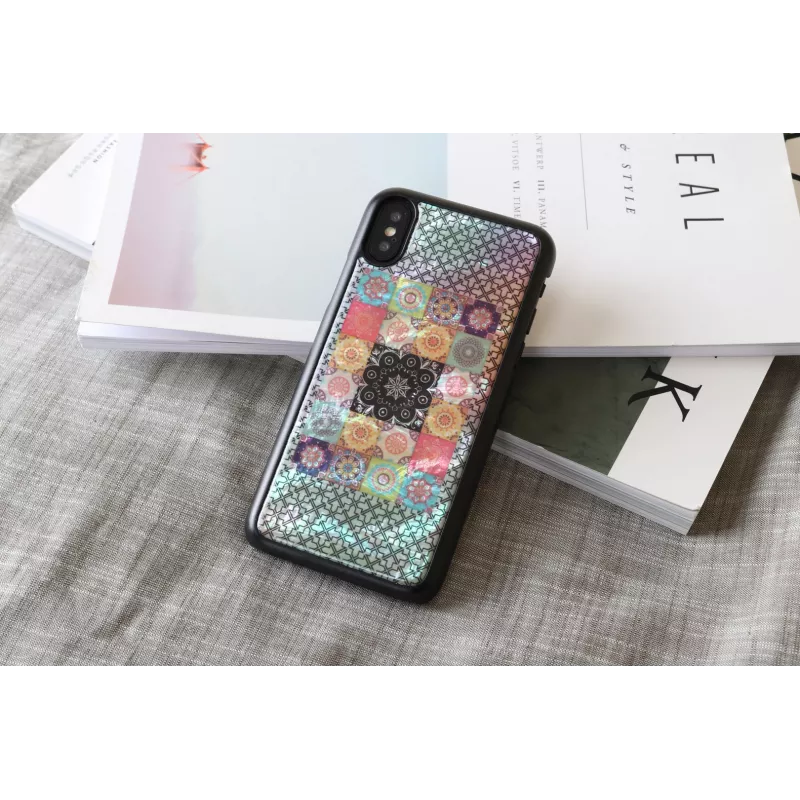 Puzdro na smartphone iKins pre iPhone XS / XS S — dizajn Flower Garden, čierne