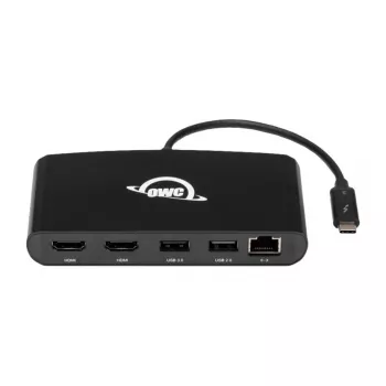 OWC Thunderbolt 3 Mini dokovacia stanica, 5 portov, podporuje dva 4K displeje, Gigabit Ethernet port, integrovaný kábel