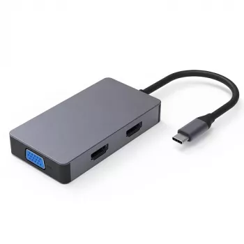 Adaptér USB Type-C - 2x HDMI, 1x VGA, 1x USB Type-A, 1x USB Type-C PD60W