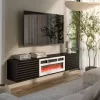 Cama TV skrinka TULA 183x35x37 čierna matná + krb biela