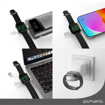 Nabíjačka 4smarts QI2 Smartwatch strieborná USB bezdrôtové rýchle nabíjanie