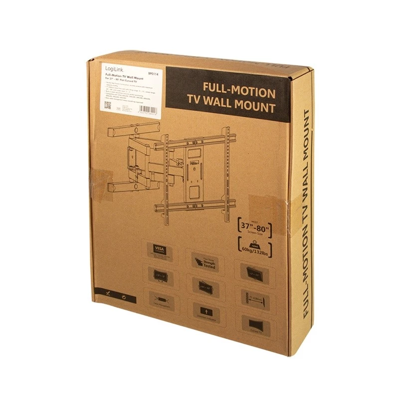 LogiLink BP0114 nástenný držiak TV plne polohovateľný (naklápací/otočný), 37–80 palcov (94–203 cm), VESA do 600x400, čierny