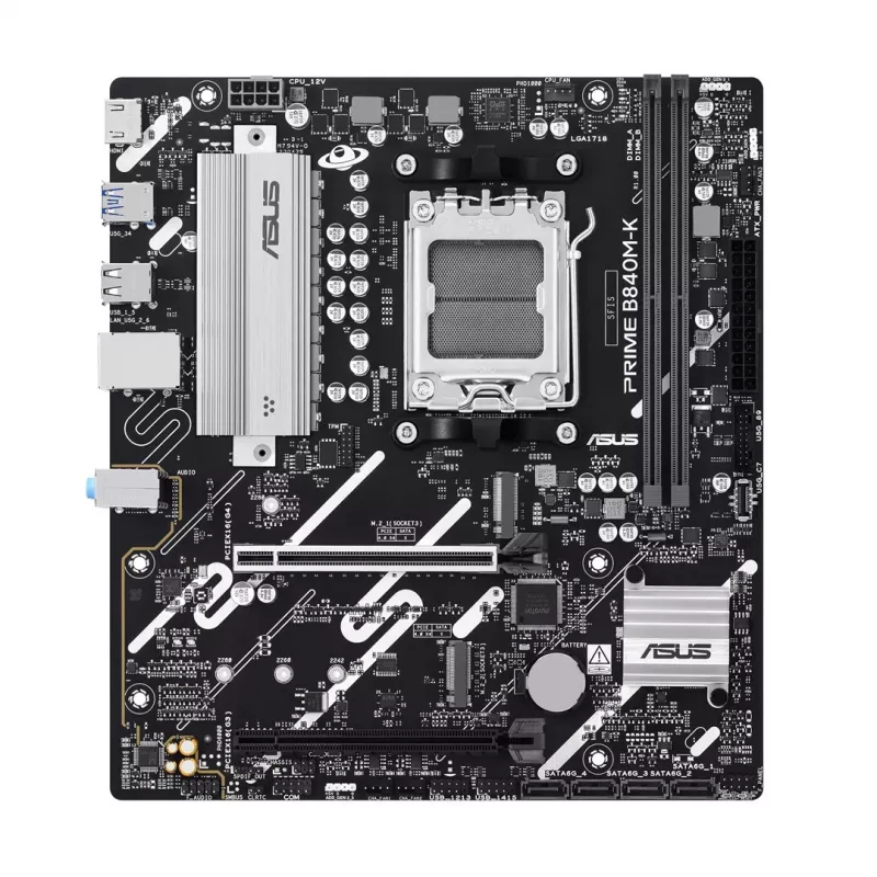 Základná doska ASUS PRIME B840M-K – AMD B840, socket AM5, micro ATX, DDR5, 2 DIMM, 128 GB, 2.5 GbE, M.2, SATA III