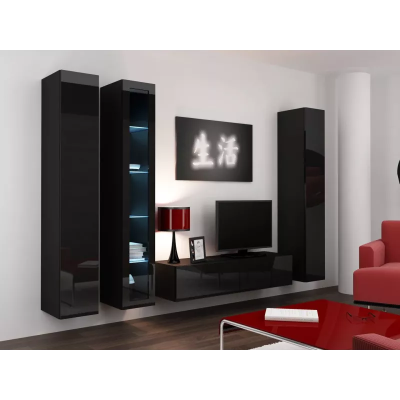 Cama vitrína VIGO '180' 180/40/30 čierna/čierna lesk