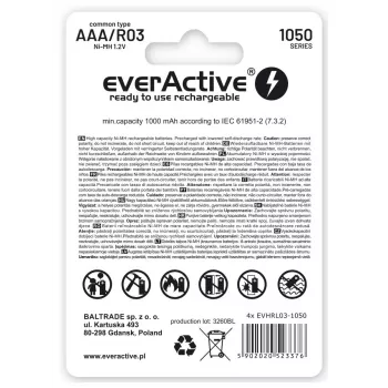 Nabíjacie AAA NiMH batérie everActive EVHRL03-550 1,2 V 550 mAh balenie 4 ks, valcové R03