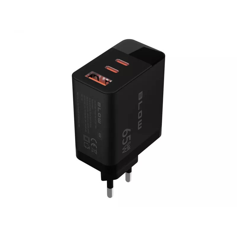 LCD nástenná nabíjačka USB zásuvka + USB-Cx2 PD 65W GAN čierna wattmeter