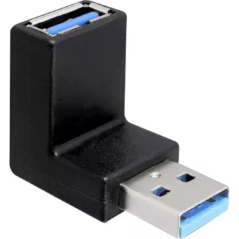 USB 3.2 Gen 1 adaptér, USB-A samec > USB-A samica 90° (čierny, zahnutý nahor/nadol)