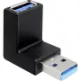 USB 3.2 Gen 1 adaptér, USB-A samec > USB-A samica 90° (čierny, zahnutý nahor/nadol)