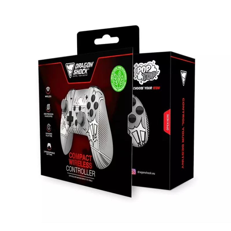 DragonShock PopTop Compact, gamepad, Nintendo Switch, tlačidlo Späť, D-Pad, tlačidlo Home, tlačidlo Reset, bezdrôtový, Bluetooth, USB Type-C