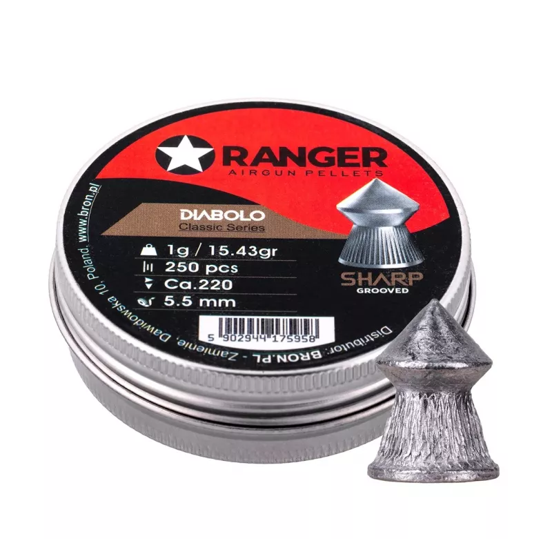5,5 mm RANGER Diabolo Professional Sharp Grooved Point 250 diaboliek