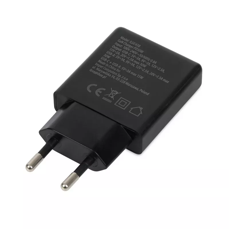 iBOX C-43 Slim GaN PD30W nástenná nabíjačka, čierna