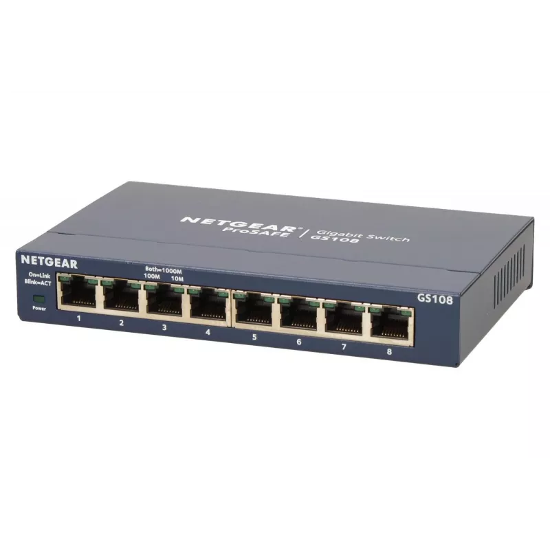 Neřízený switch NETGEAR GS108GE, 8 portov, Gigabit Ethernet, 16 Gbit/s