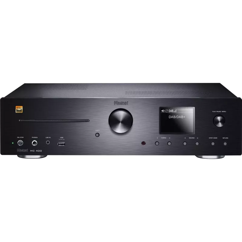 Stereo prijímač Magnat MC 400 — 2.0 kanály, 40 W na kanál, CD prehrávač, Wi‑Fi, Bluetooth, DAB/FM, Ethernet (čierny)
