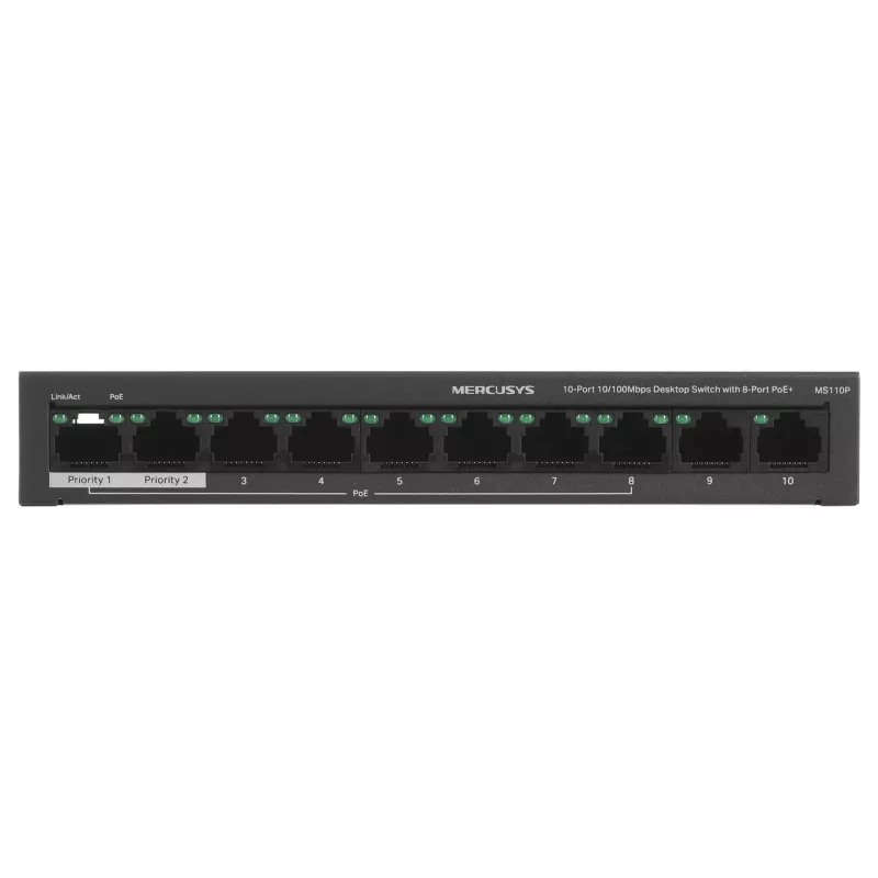 Switch Mercusys MS110P 10 portov 10/100Mbps POE+ 8 portov (verzia 1.0)