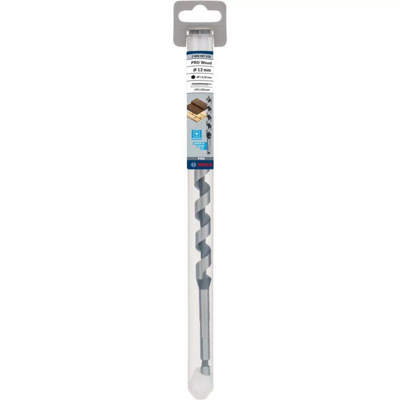 Bosch PRO Wood 2608597626 špirálový vrták do dreva, 12 mm, celková dĺžka 235 mm, pracovná dĺžka 170 mm, šesťhranná stopka 1/4 palca, 1 ks