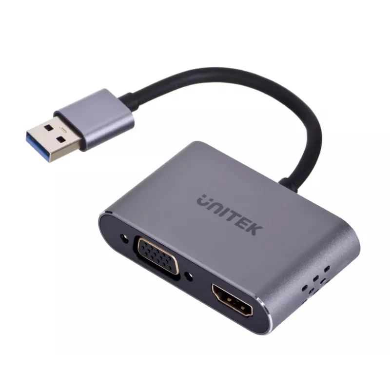 UNITEK V1304A videokábel adaptér 0,15 m USB Type-A HDMI + VGA (D-Sub) sivý
