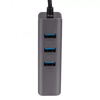 Akyga AK-AD-66 USB-C hub s 3x USB 3.0 a Gigabit Ethernet, 15 cm, čierny