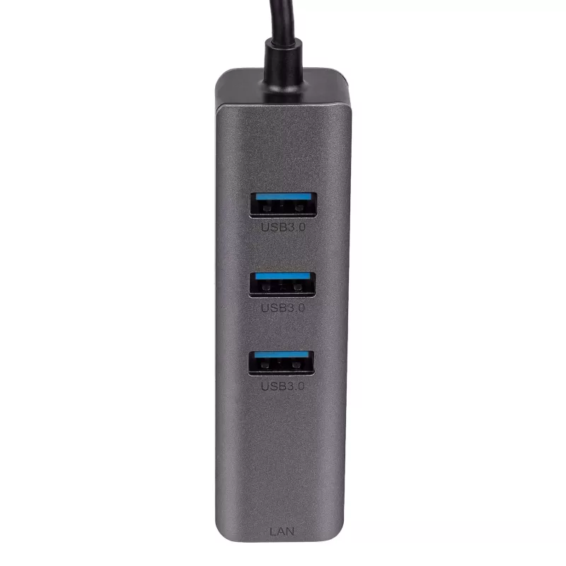 Akyga AK-AD-66 USB-C hub s 3x USB 3.0 a Gigabit Ethernet, 15 cm, čierny