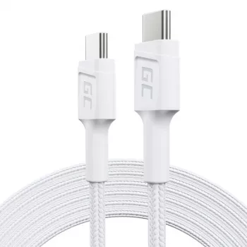 Kábel USB-C na USB-C Green Cell KABGC29W 2 m, USB 3.2 Gen 1, 60 W PD, pletené TPE, biela