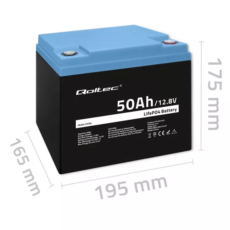 LiFePO4 batéria QOLTEC 12,8 V 50 Ah (model 53704) pre zálohovanie a ukladanie energie