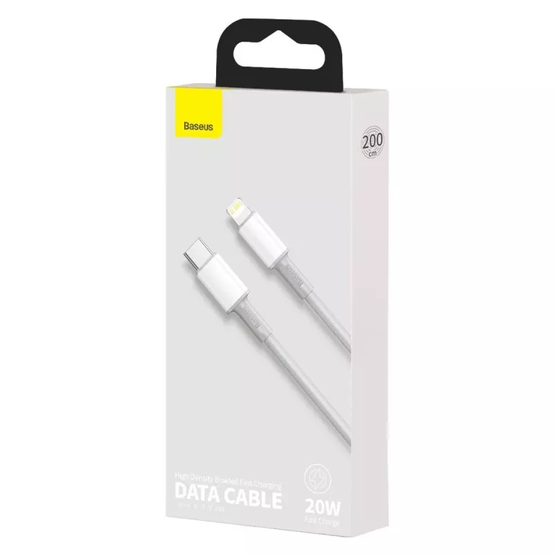 USB-C na Lightning Baseus High Density pletený kábel, 20W, PD, 2m (biela)