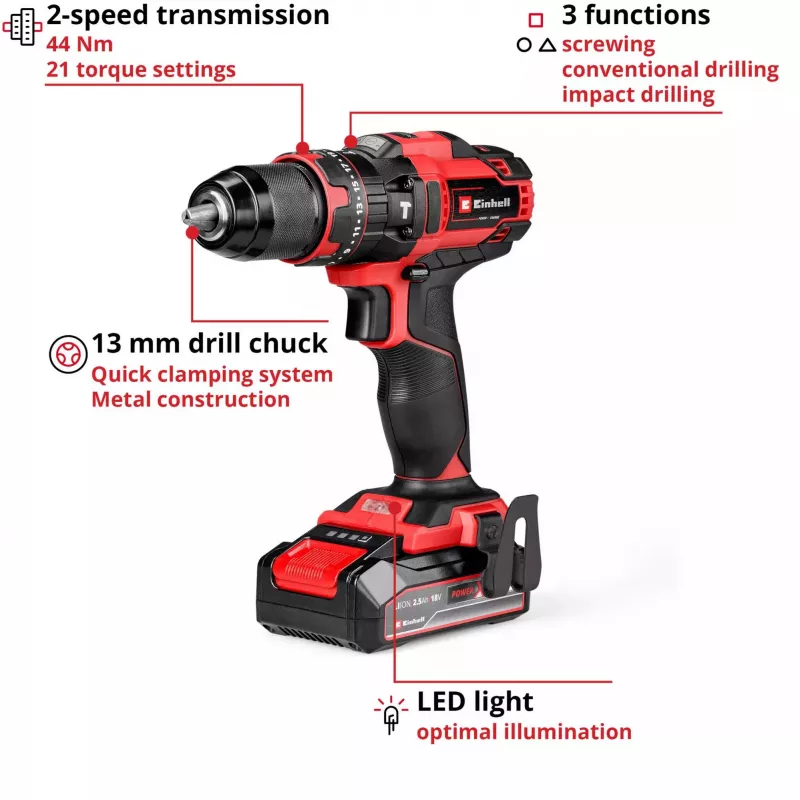 Einhell TE-CD 18/44 Li-i 24000 RPM 1,59 kg čierna, červená