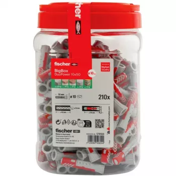 fischer hmoždinka DUOPOWER 10x50 BigBox svetlosivá/červená 210 kusov opakovane uzatvárateľná (570550)
