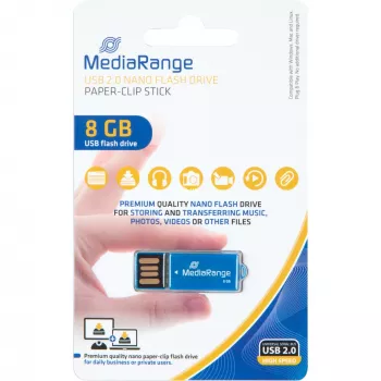 USB Nano 8 GB, USB kľúč modrý, USB-A 2.0, s funkciou kancelárskej sponky