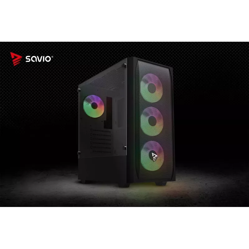 PC skriňa SAVIO Noctis Flow RGB — Cube, ATX/Mini-ITX, 3x 120 mm predné ventilátory, bočné okno z tvrdeného skla, max. GPU 35 cm