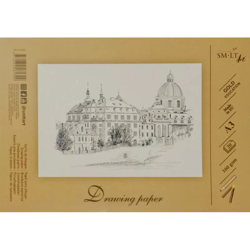 Kresliaci a skicovací papier SMLT A3, 160 g/m², 20 listov, lepený