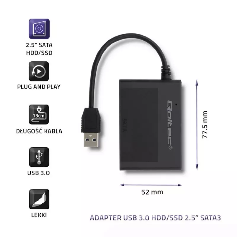 Adaptér pre pevné disky Qoltec USB 3.0 HDD/SSD