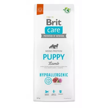 Suché krmivo pre psov Brit Care Hypoallergenic Puppy Lamb & Rice 12 kg — pre všetky plemená, 32 % bielkovín, 18 % tukov