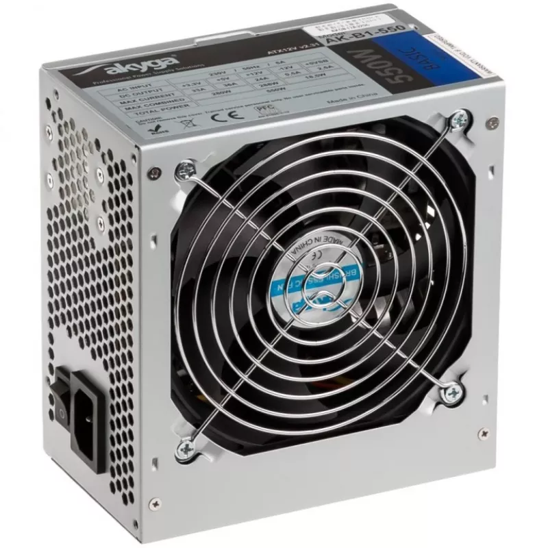 Akyga Basic AK-B1-550 ATX napájací zdroj 550 W, 120 mm ventilátor, pasívne PFC, sivý