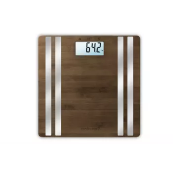 Elektronická osobná váha Medisana BS 552 — strieborná s bambusovým povrchom, max. 180 kg, presnosť 100 g, Bluetooth, BMI, zloženie tela